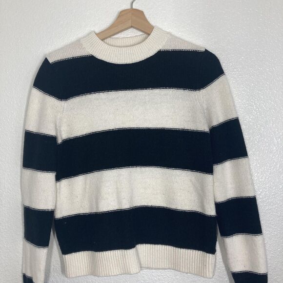 Banana Republic Sweater Womens Small Black White Striped Crewneck Pullover Knit - Picture 2 of 13